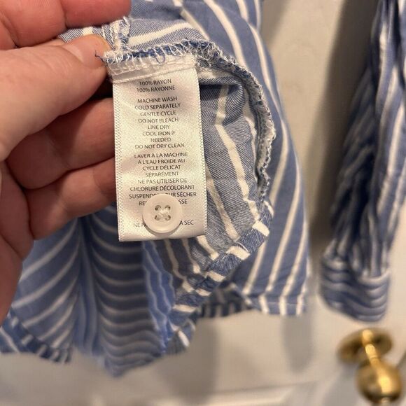 BeachLunchLounge Blue White Striped Long Sleeve Button Up Shirt Large Coastal - Picture 4 of 6